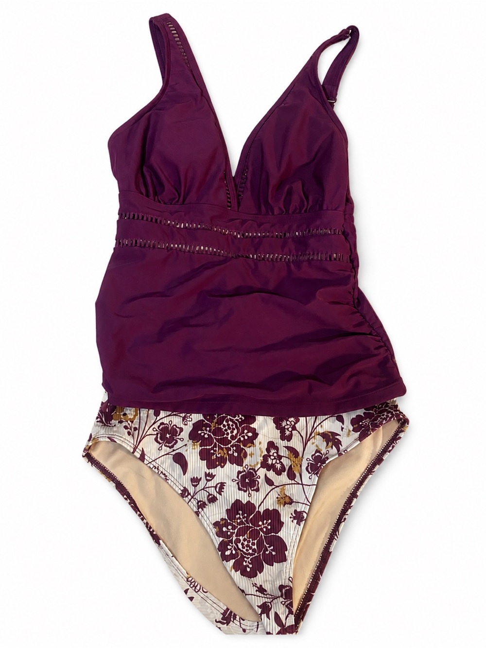 Cupshe Plum Floral Tankini One-Piece Swimsuit